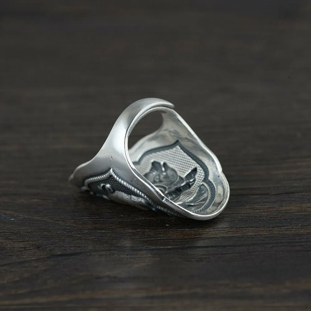 Real Solid 925 Sterling Silver Rings Pig Animals Punk Jewelry Open Size Adjustable