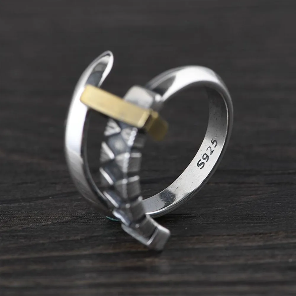 Real Solid 925 Sterling Silver Rings Sword Cross Punk Jewelry Open Size Adjustable
