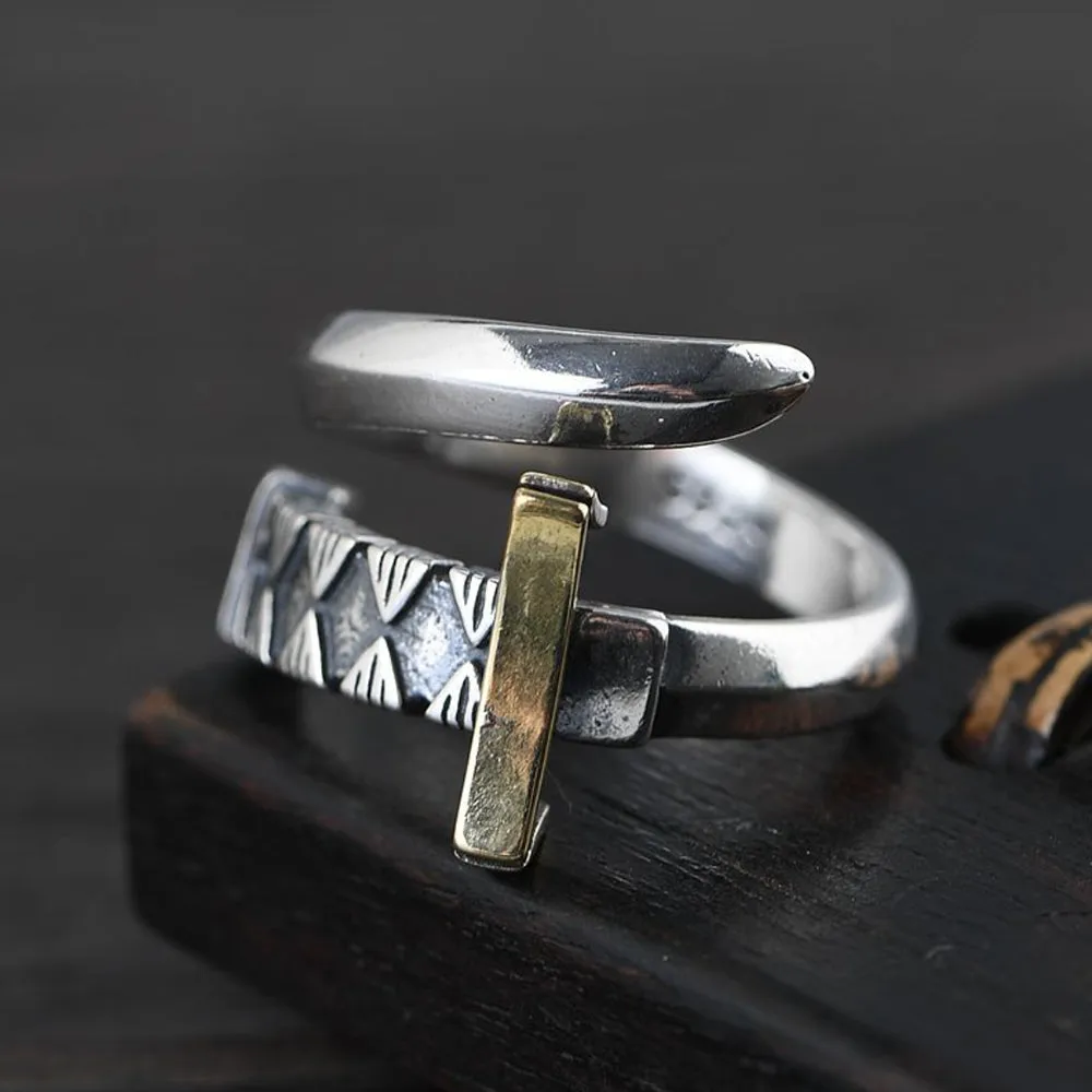 Real Solid 925 Sterling Silver Rings Sword Cross Punk Jewelry Open Size Adjustable