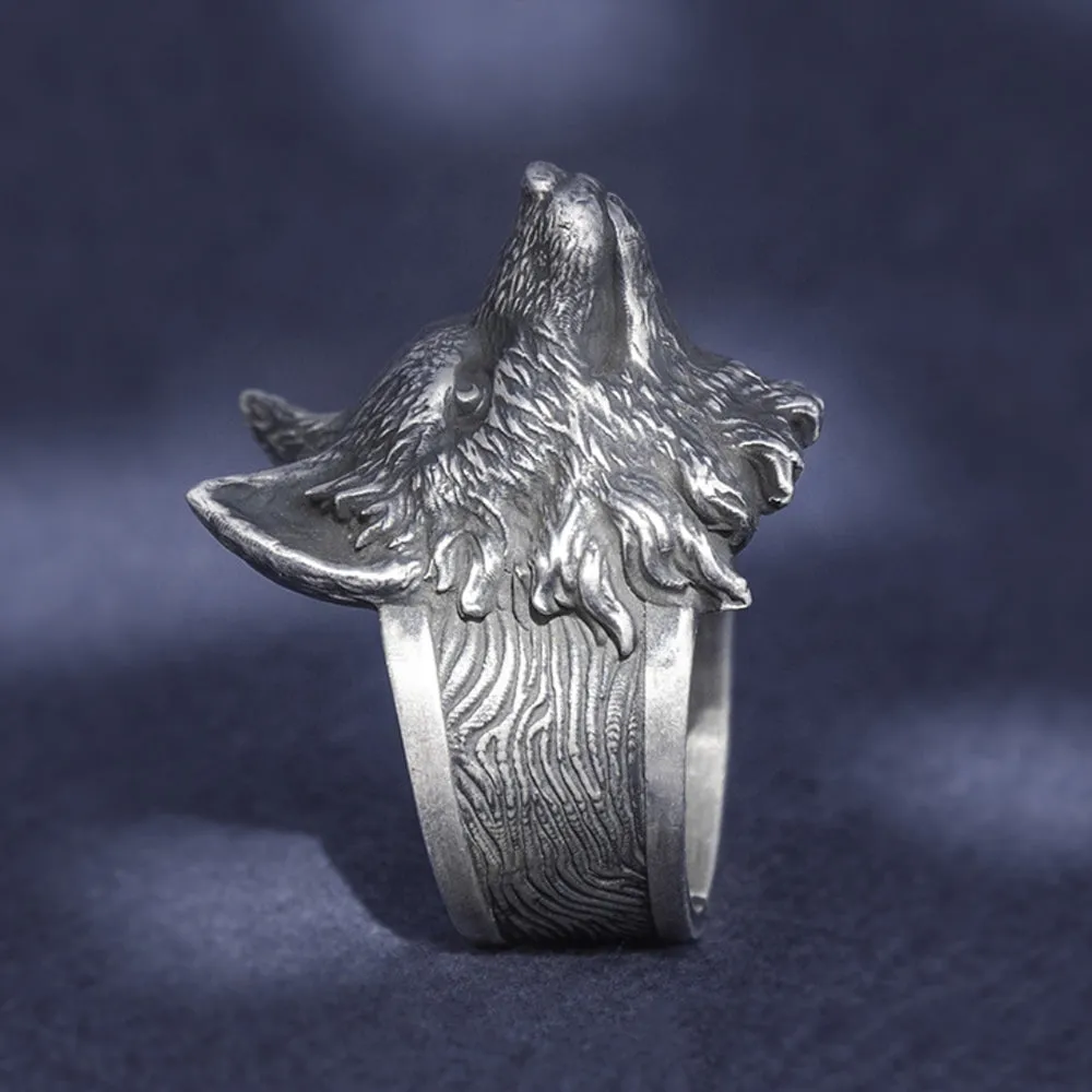 Real Solid 999 Sterling Silver Rings Fox Head Animals Gothic Punk Jewelry Open Size 8-11