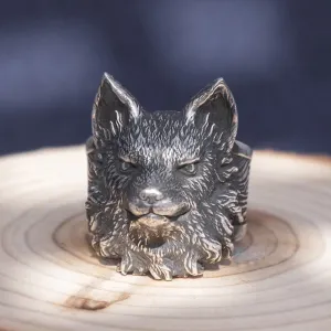 Real Solid 999 Sterling Silver Rings Fox Head Animals Gothic Punk Jewelry Open Size 8-11