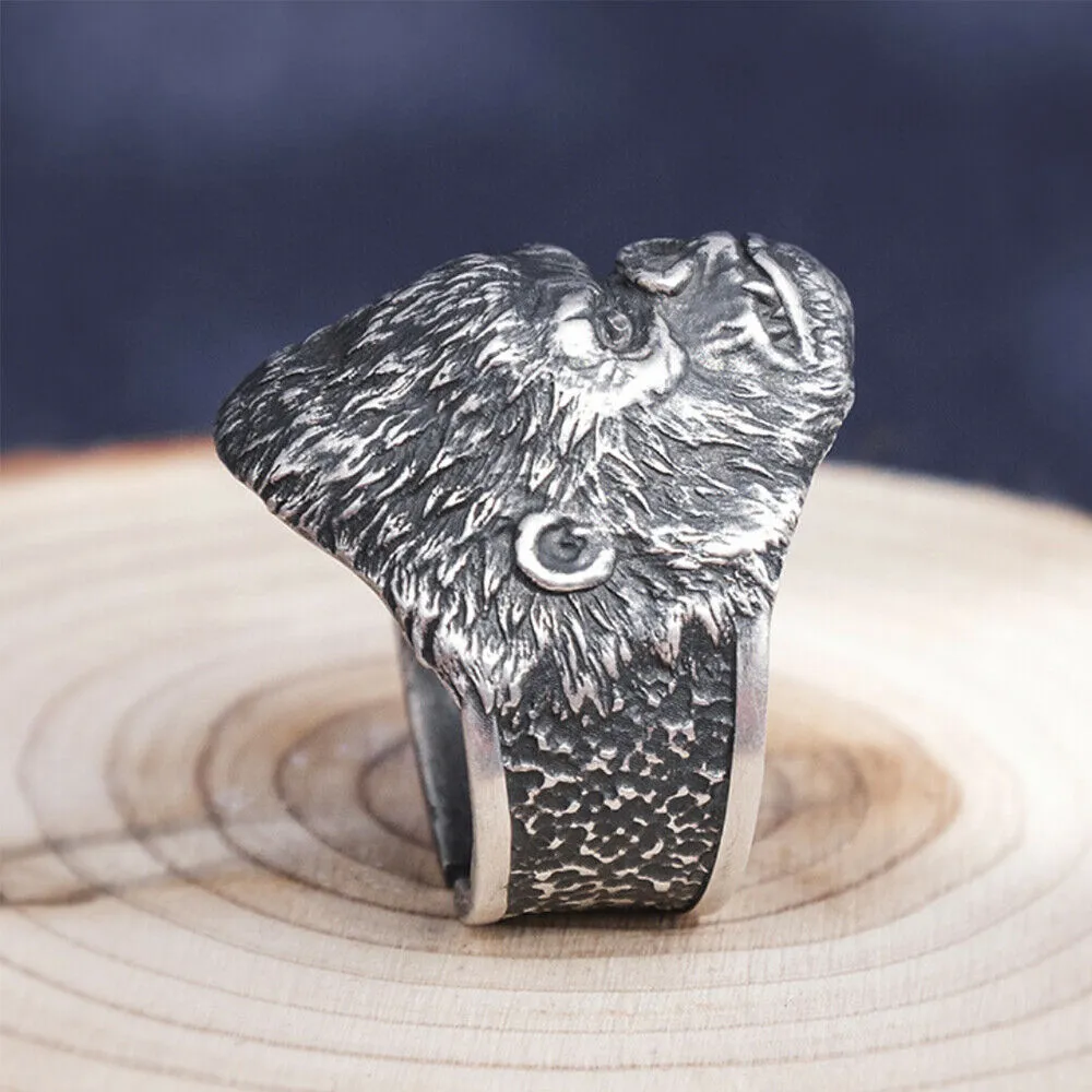 Real Solid 999 Sterling Silver Rings Gorilla Animals Gothic Hip Hop Jewelry Open Size 8-10