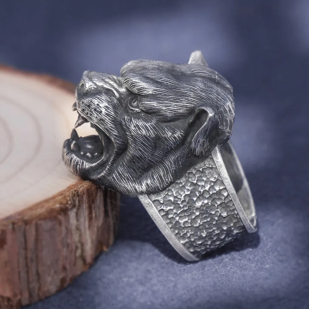 Real Solid 999 Sterling Silver Rings Leopard Head Animals Gothic Punk Jewelry Open Size 8-10