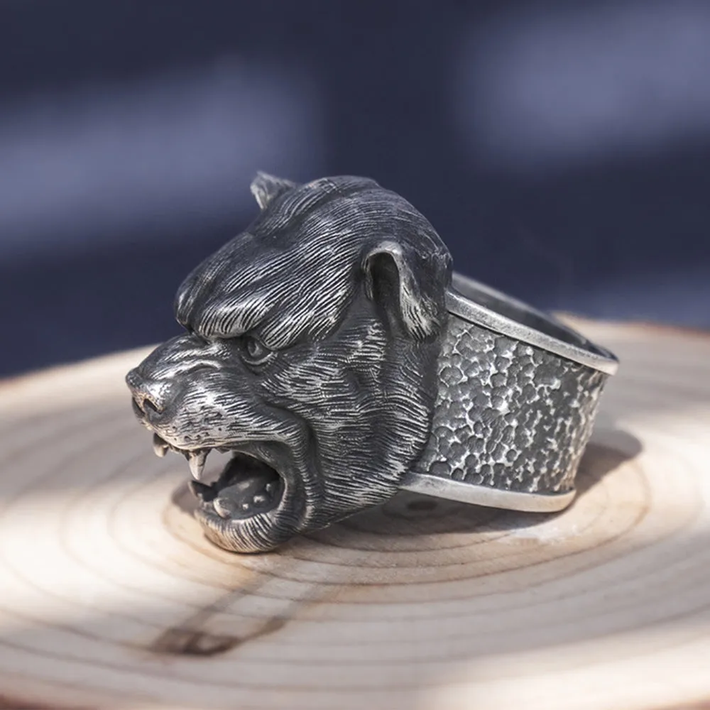 Real Solid 999 Sterling Silver Rings Leopard Head Animals Gothic Punk Jewelry Open Size 8-10