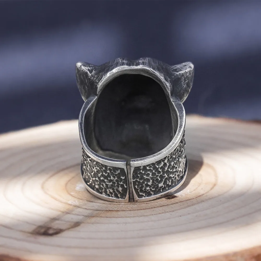 Real Solid 999 Sterling Silver Rings Leopard Head Animals Gothic Punk Jewelry Open Size 8-10