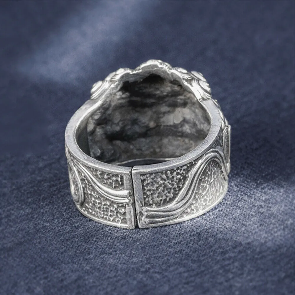 Real Solid 999 Sterling Silver Rings Lion Animals Gothic Punk Jewelry Open Size 10-12