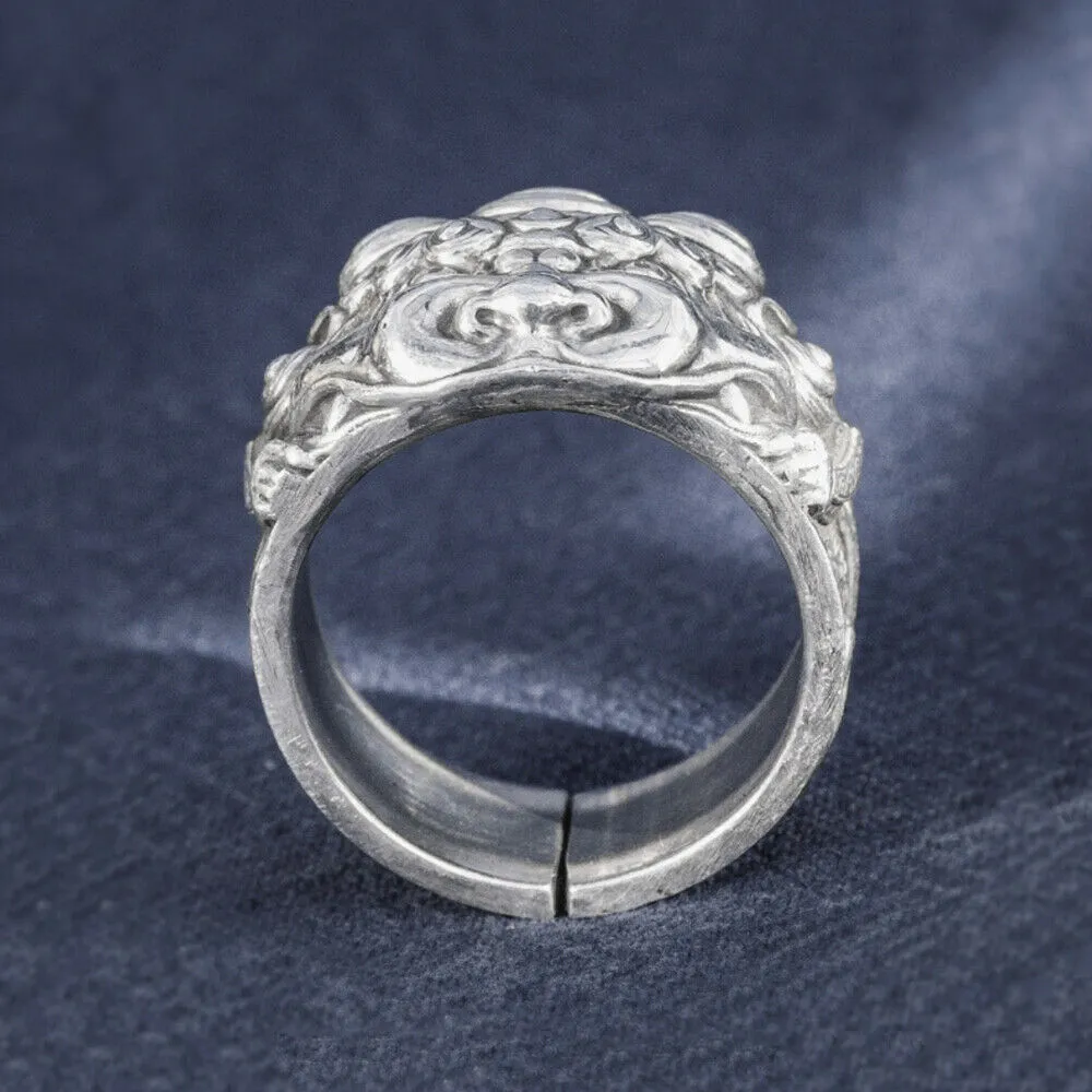 Real Solid 999 Sterling Silver Rings Lion Animals Gothic Punk Jewelry Open Size 10-12