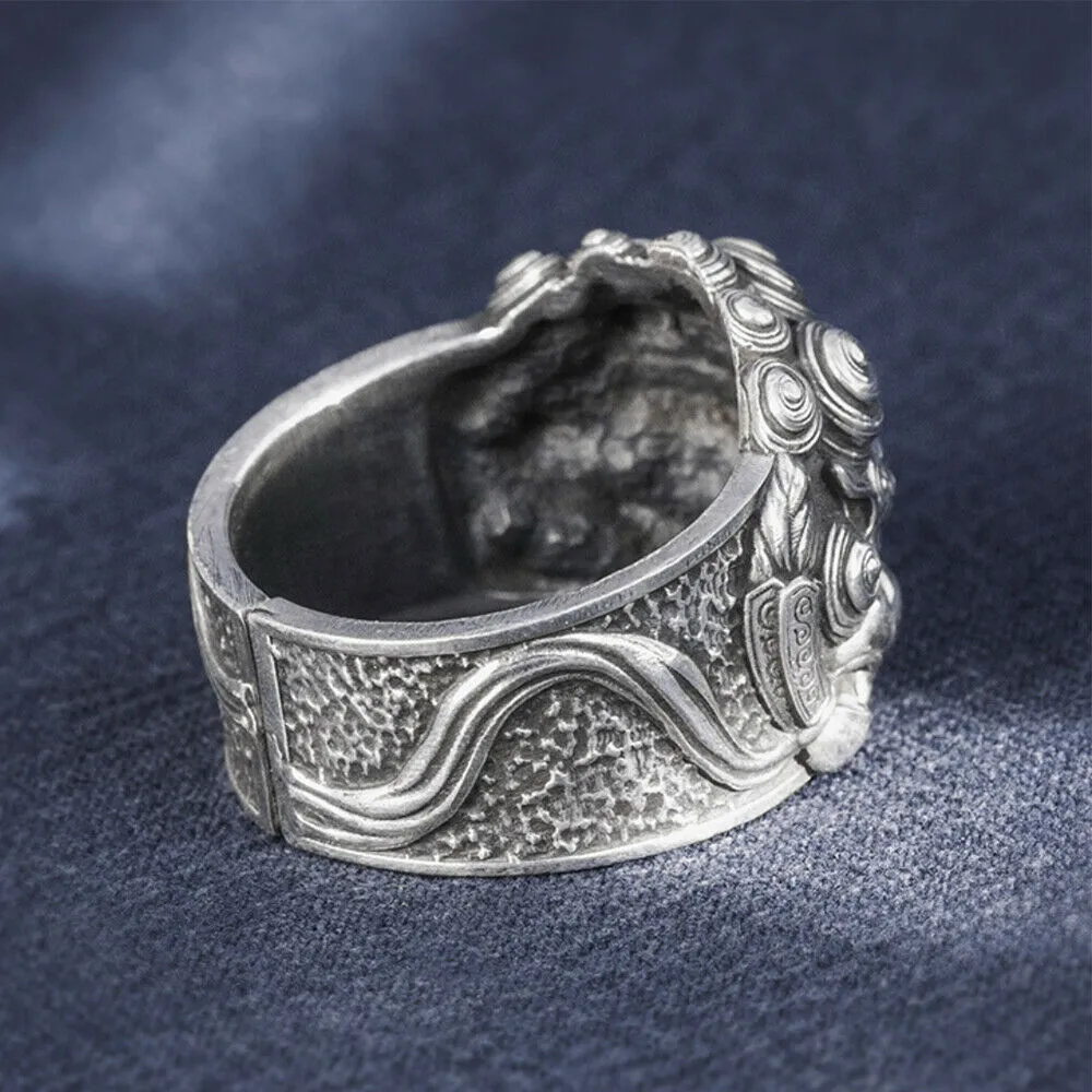 Real Solid 999 Sterling Silver Rings Lion Animals Gothic Punk Jewelry Open Size 10-12