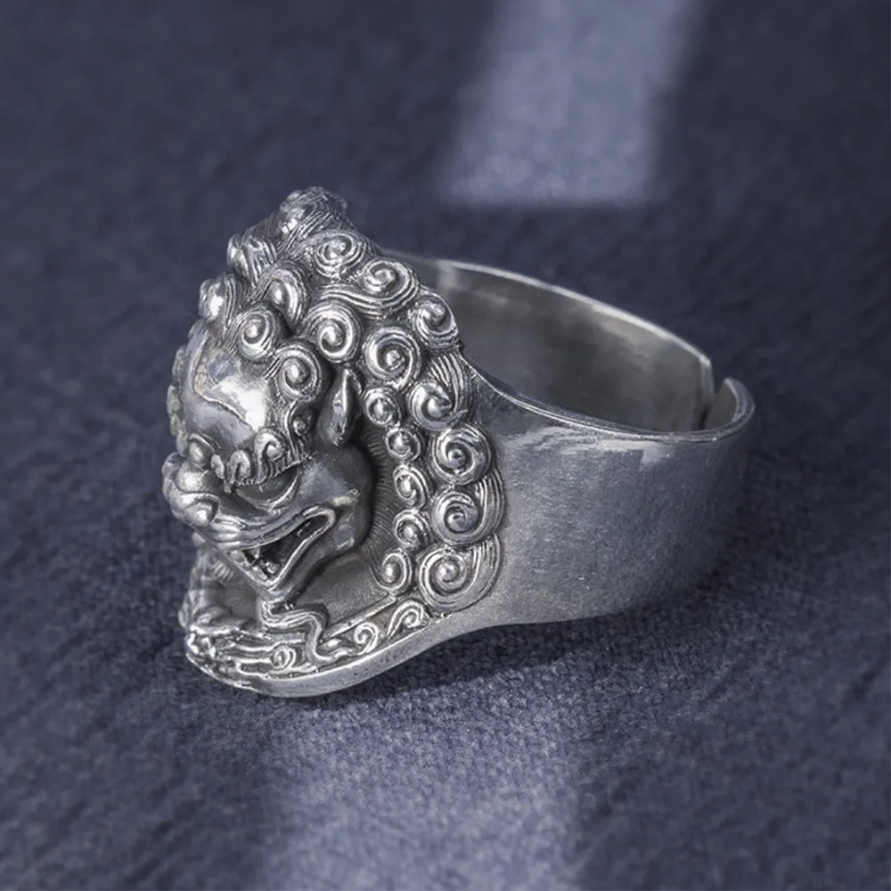 Real Solid 999 Sterling Silver Rings Lion King Animals Gothic Punk Jewelry Open Size 8-10
