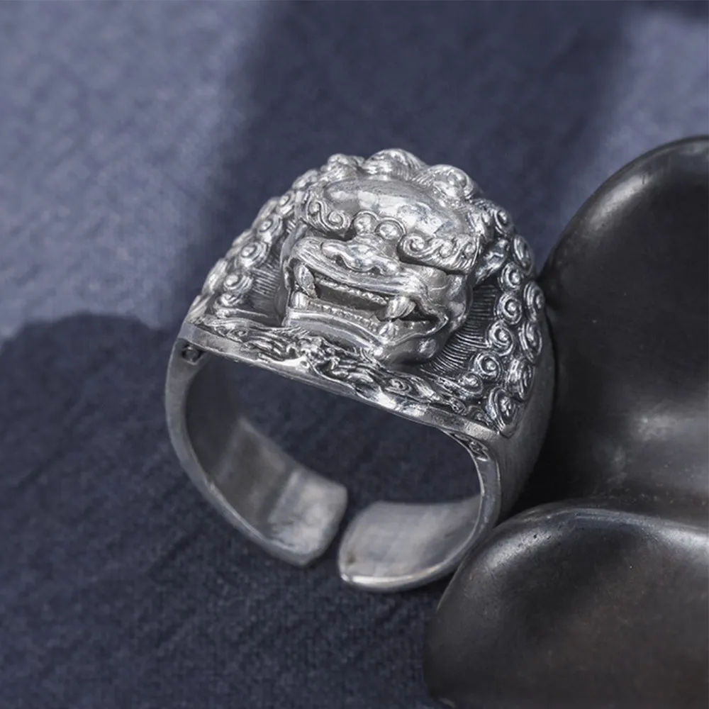 Real Solid 999 Sterling Silver Rings Lion King Animals Gothic Punk Jewelry Open Size 8-10