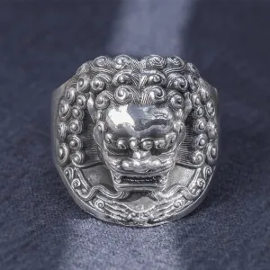 Real Solid 999 Sterling Silver Rings Lion King Animals Gothic Punk Jewelry Open Size 8-10