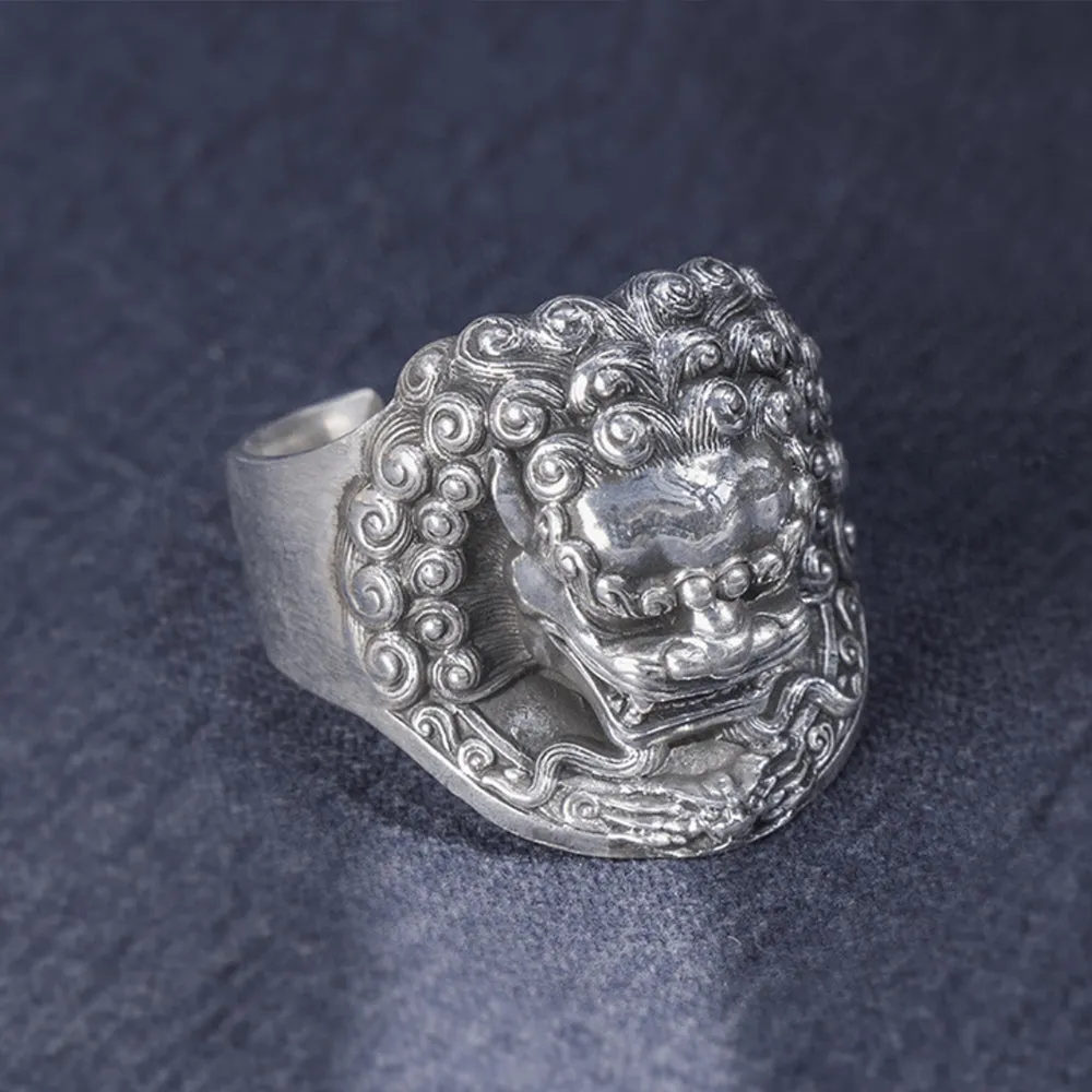 Real Solid 999 Sterling Silver Rings Lion King Animals Gothic Punk Jewelry Open Size 8-10