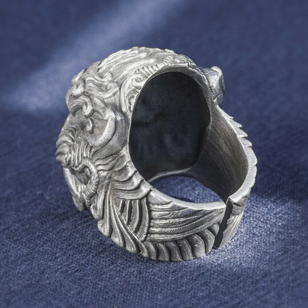 Real Solid 999 Sterling Silver Rings Tiger Animals Gothic Punk Jewelry Open Size 8-10