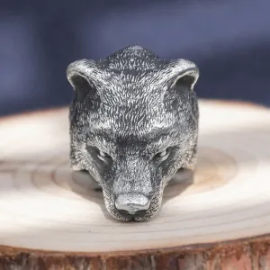 Real Solid 999 Sterling Silver Rings Viking Bear Animals Gothic Fashion Jewelry Open Size 8-10