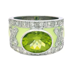 Ring- Peridot and Diamond (Enamel)  (244QS)