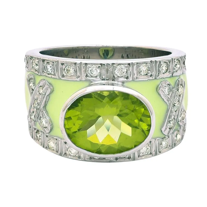 Ring- Peridot and Diamond (Enamel)  (244QS)