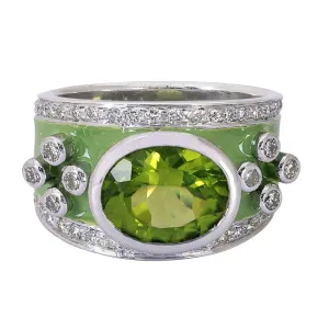 Ring- Peridot and Diamond (Enamel)  (265CS)