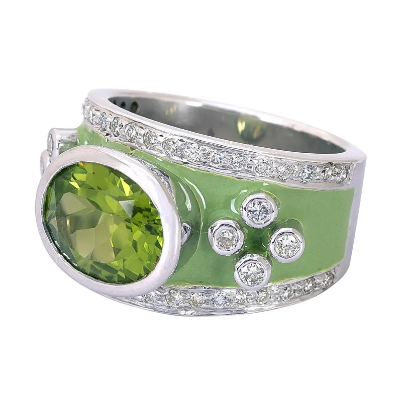 Ring- Peridot and Diamond (Enamel)