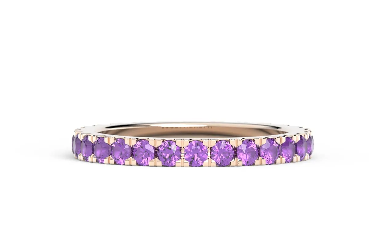 ROSE GOLD BIRTHSTONE HALF PAVE STACKING BAND