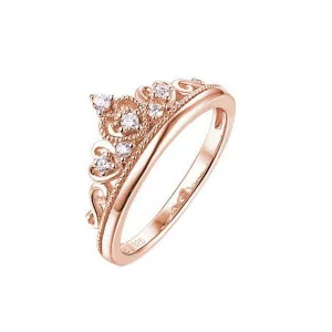Rose Gold Plated & Cubic Zirconia Crown 2mm Ring
