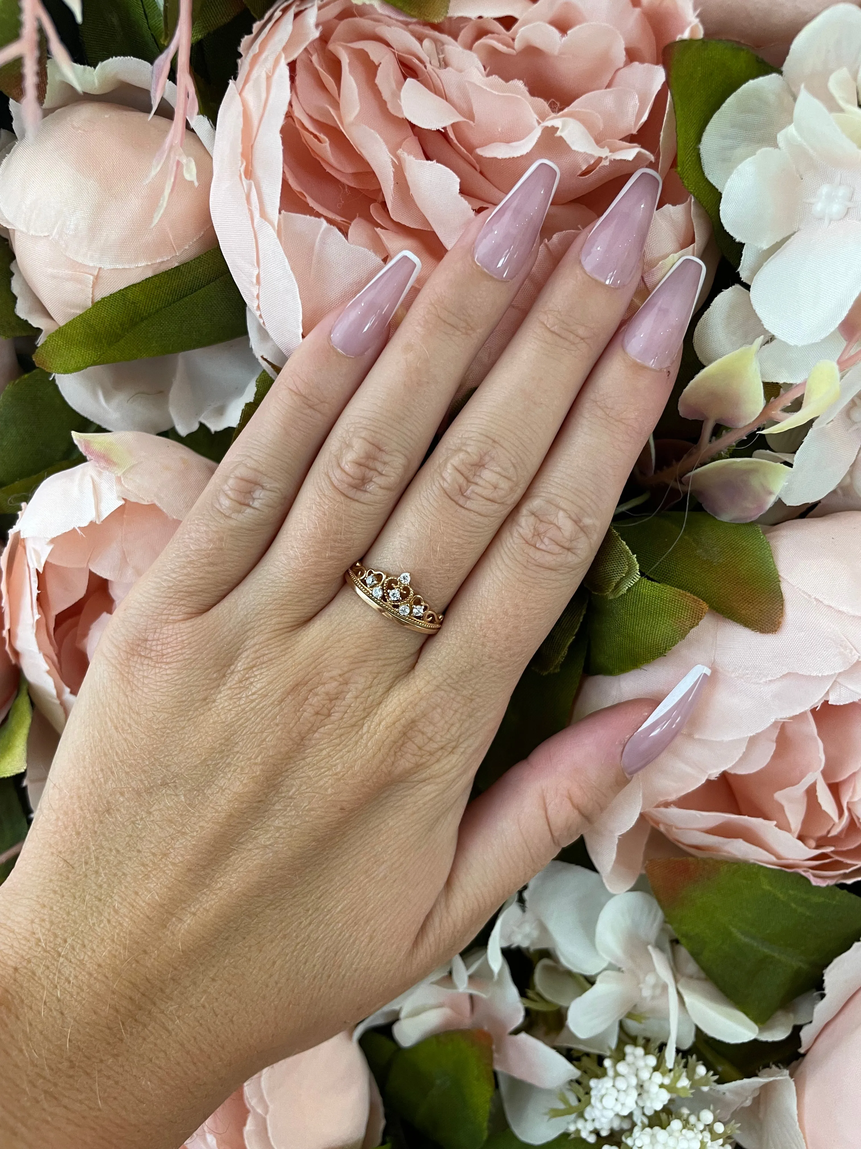 Rose Gold Plated & Cubic Zirconia Crown 2mm Ring