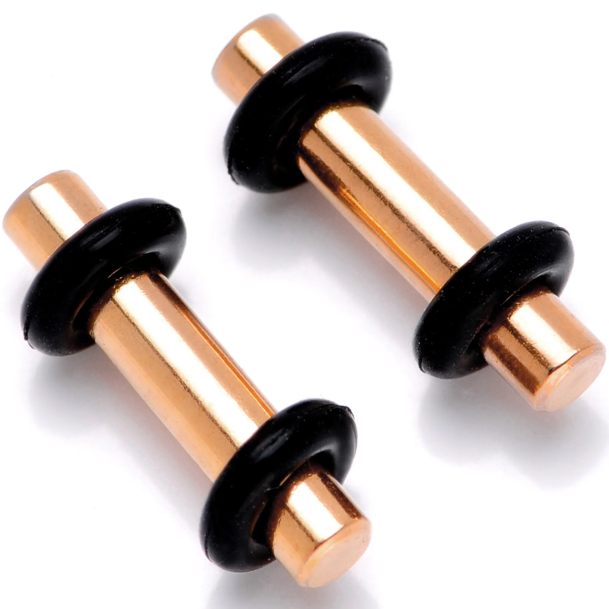 Rose Gold Tone Anodized Titanium Micro Straight Plug Set 14 Gauge to 12 Gauge