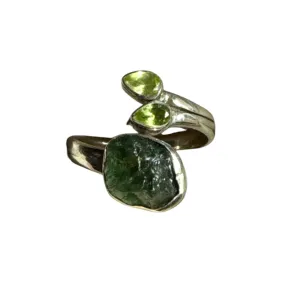 Rough Peridot Solid 925 Sterling Silver Ring adjustable