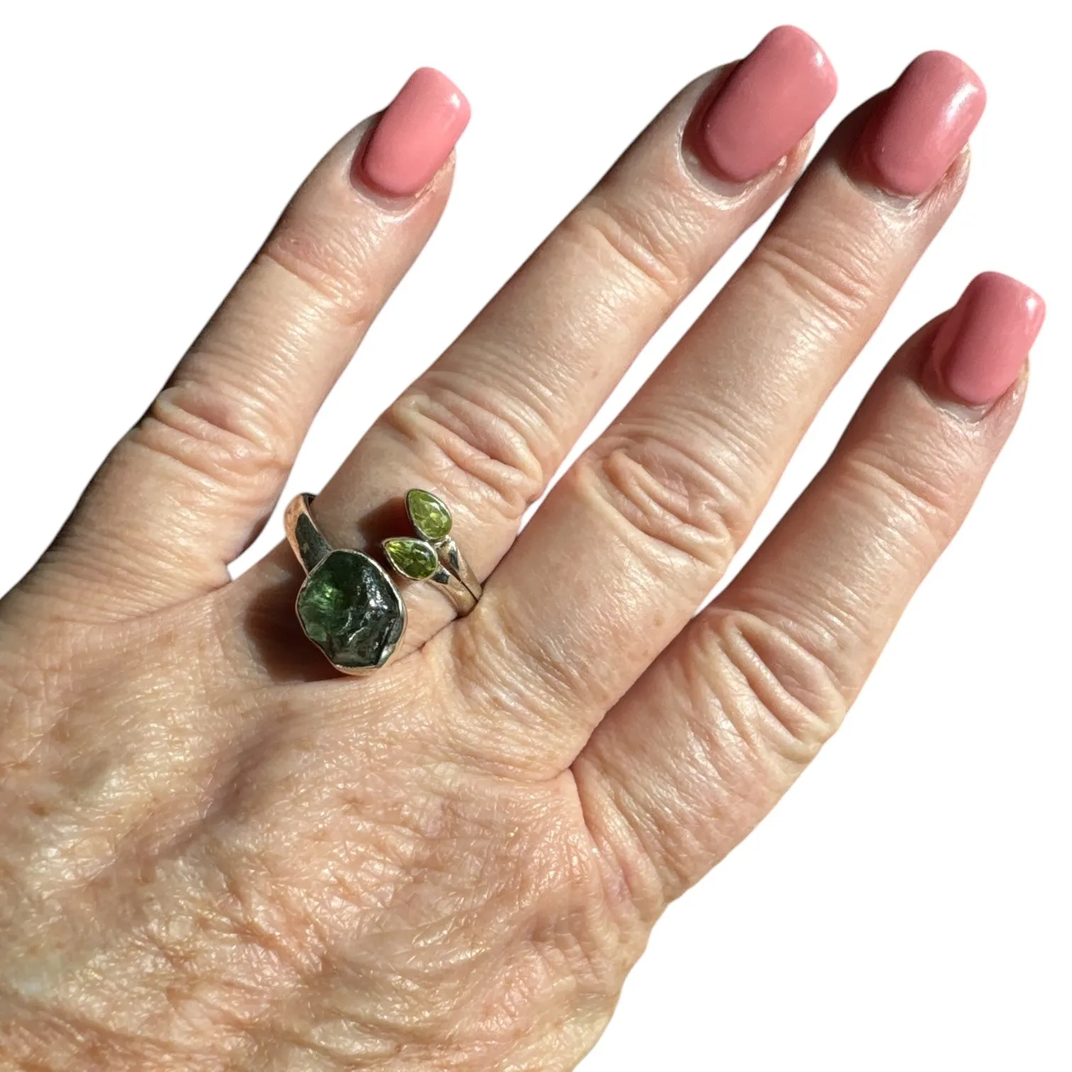 Rough Peridot Solid 925 Sterling Silver Ring adjustable