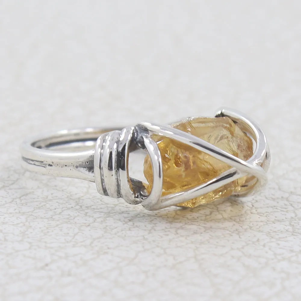 Rough Peridot Wire Wrapped Ring in 925 Sterling Silver