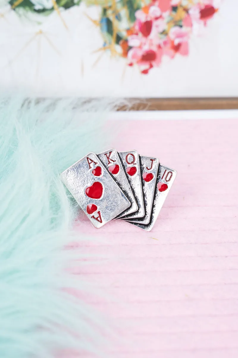 Royal Flush Hearts Silvertone Cuff Ring