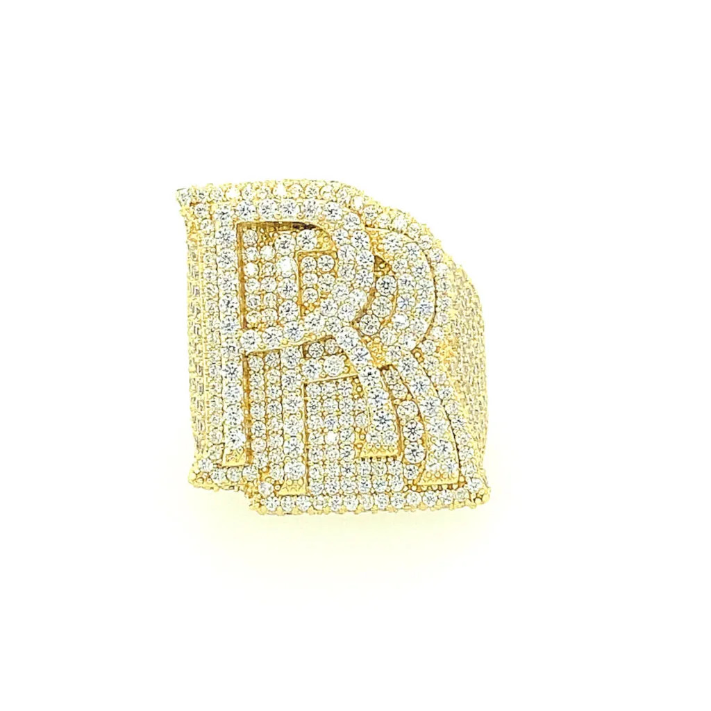 RR Rolls Royce Sterling Silver Ring Simulated Diamonds