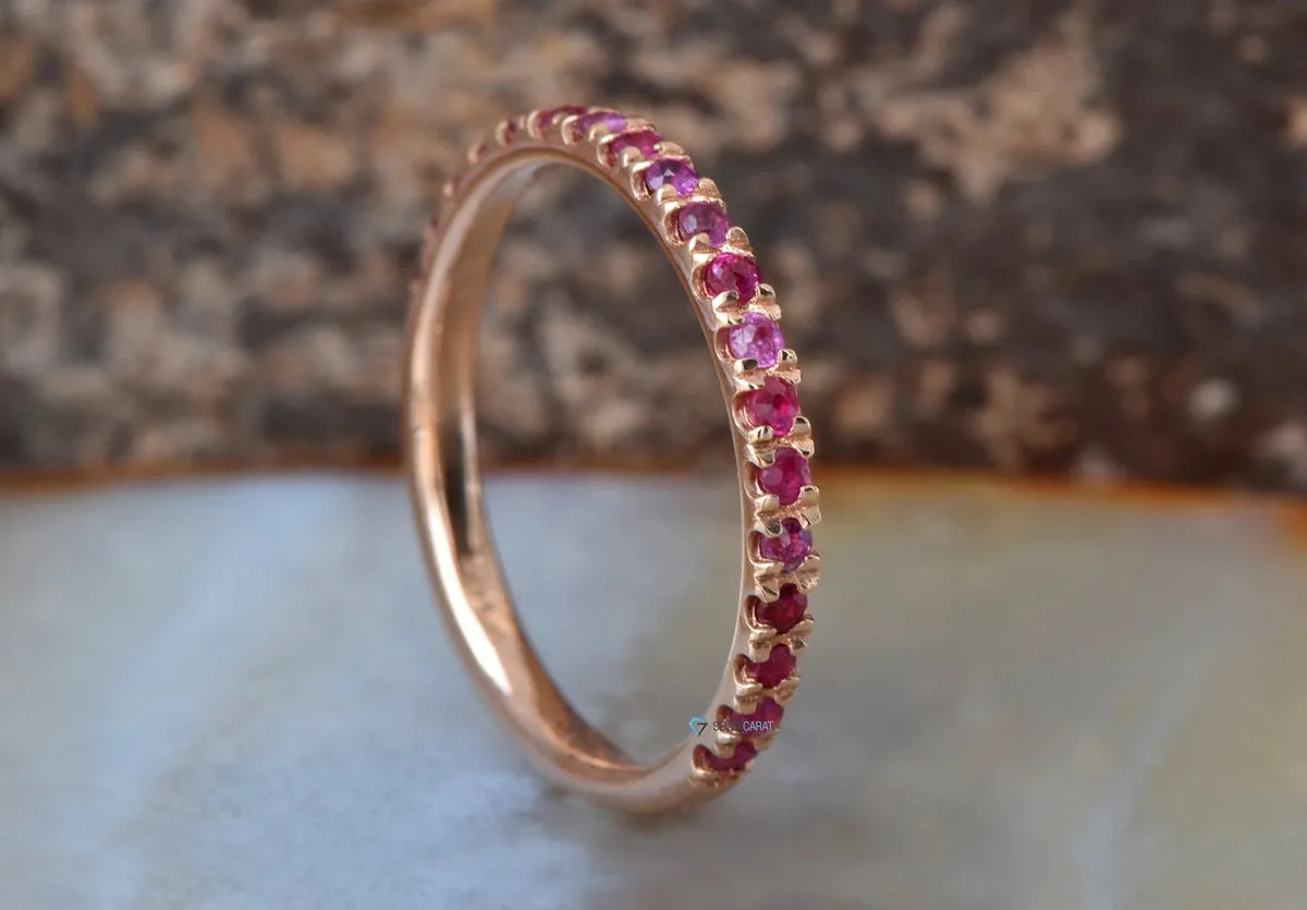 Ruby ring vintage-Micro pave ring-Ruby ring gold band-Stacking ring-Solid gold ring-Ruby wedding band-Ruby ring-Ruby ring gold-Ruby band