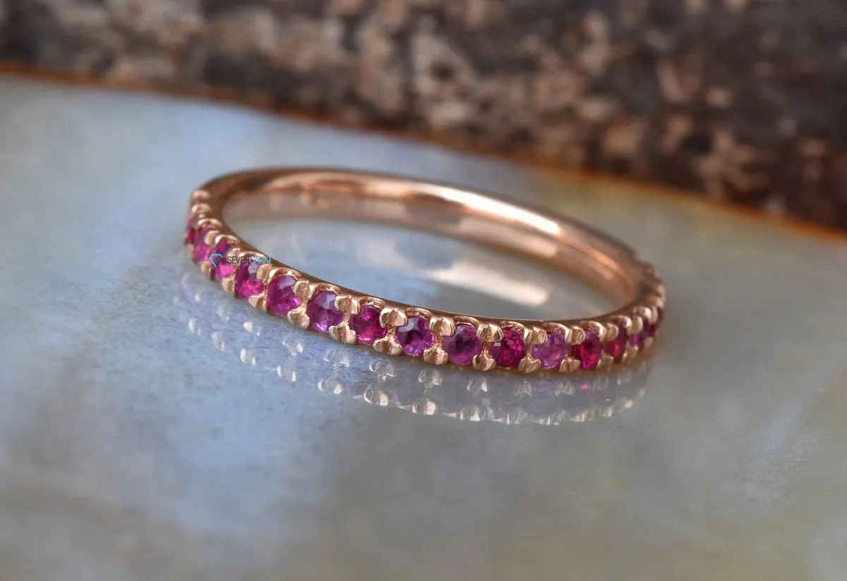 Ruby ring vintage-Micro pave ring-Ruby ring gold band-Stacking ring-Solid gold ring-Ruby wedding band-Ruby ring-Ruby ring gold-Ruby band
