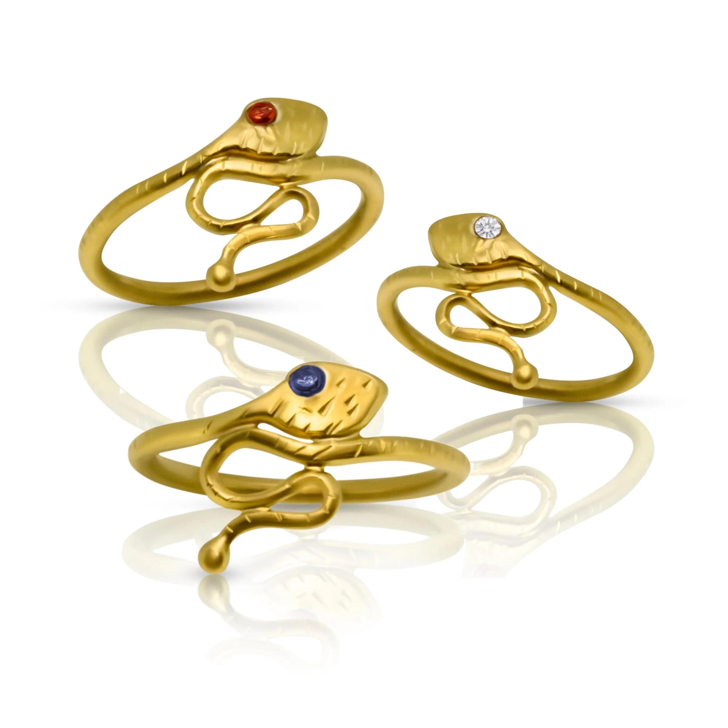 Serpents with Jeweled Eyes - 22 Karat Gold Ring