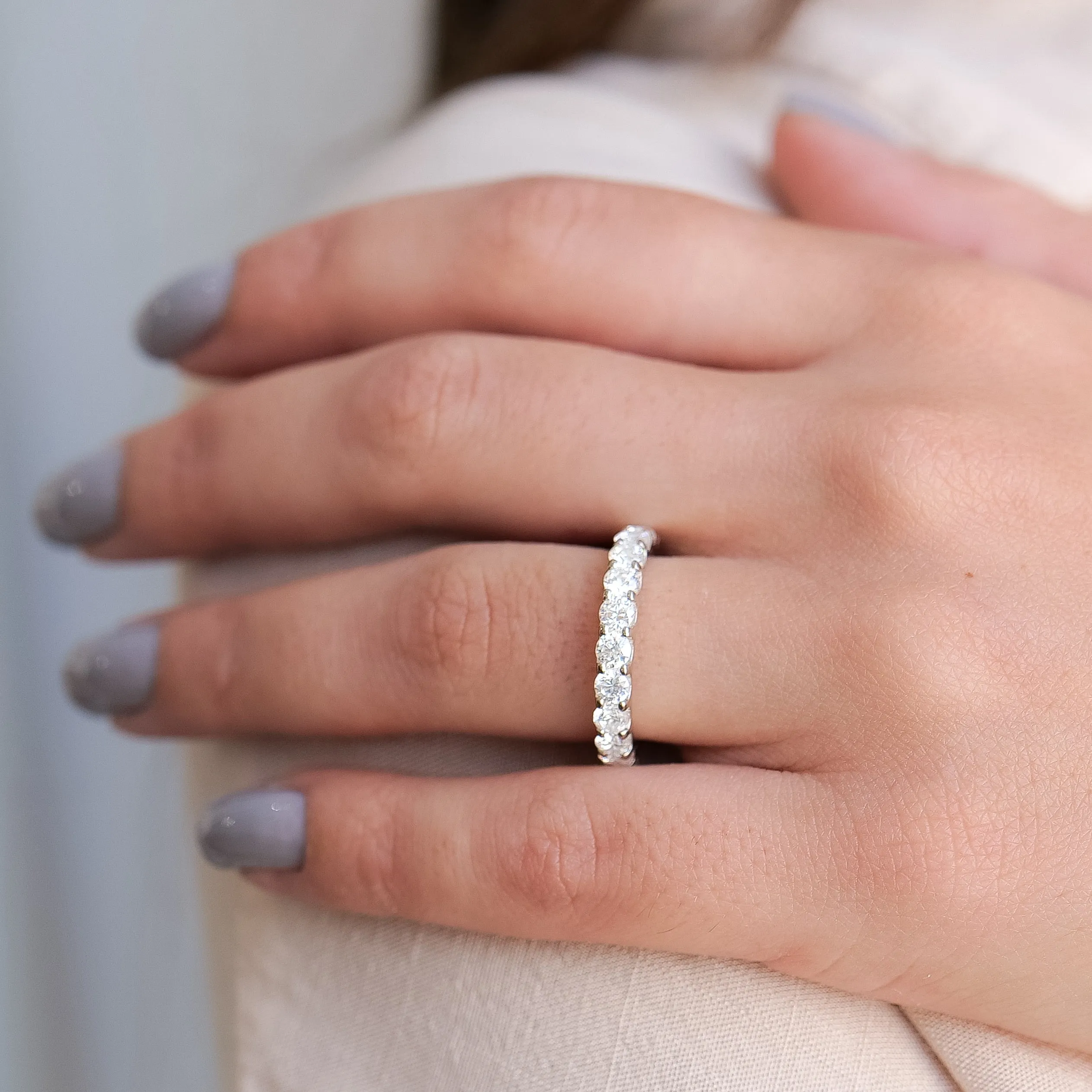 Shared Prong Round Diamond Eternity Wedding Band 3.2mm