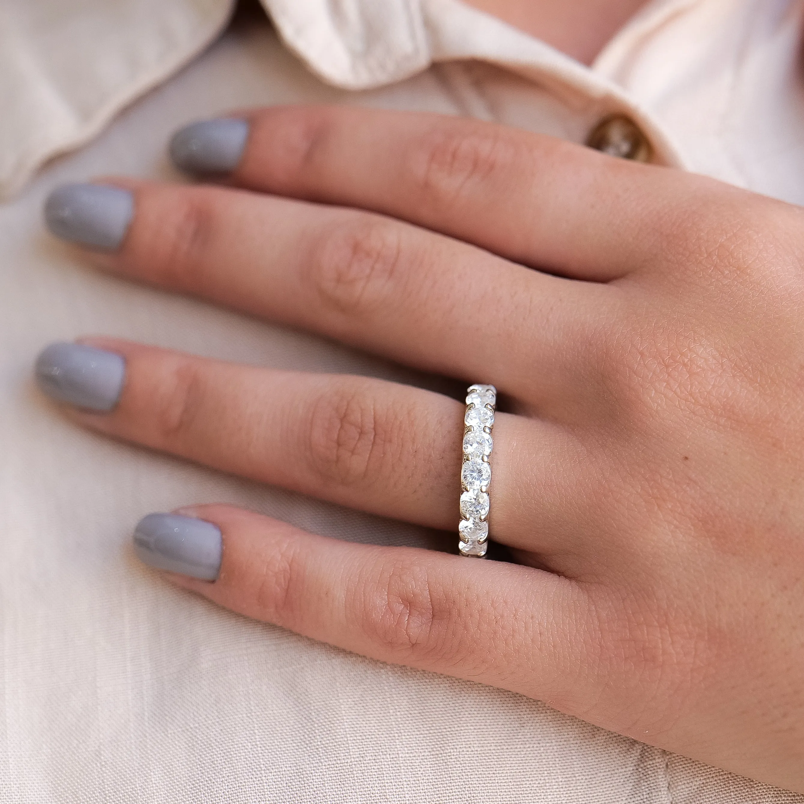 Shared Prong Round Diamond Eternity Wedding Band 3.8mm