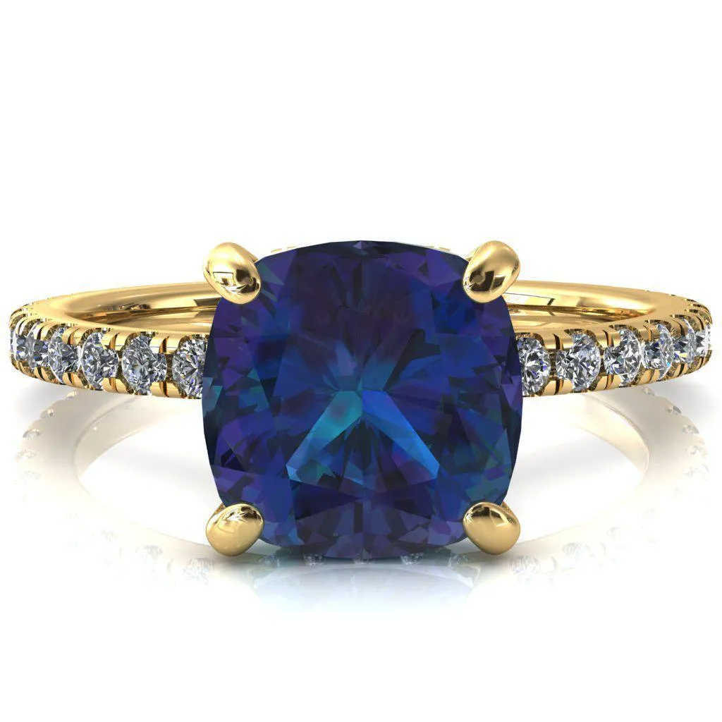 Sicili Cushion Alexandrite 4 Prong 3/4 Micro Pave Diamond Engagement Ring