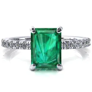 Sicili Emerald Emerald 4 Prong 3/4 Micro Pave Diamond Engagement Ring