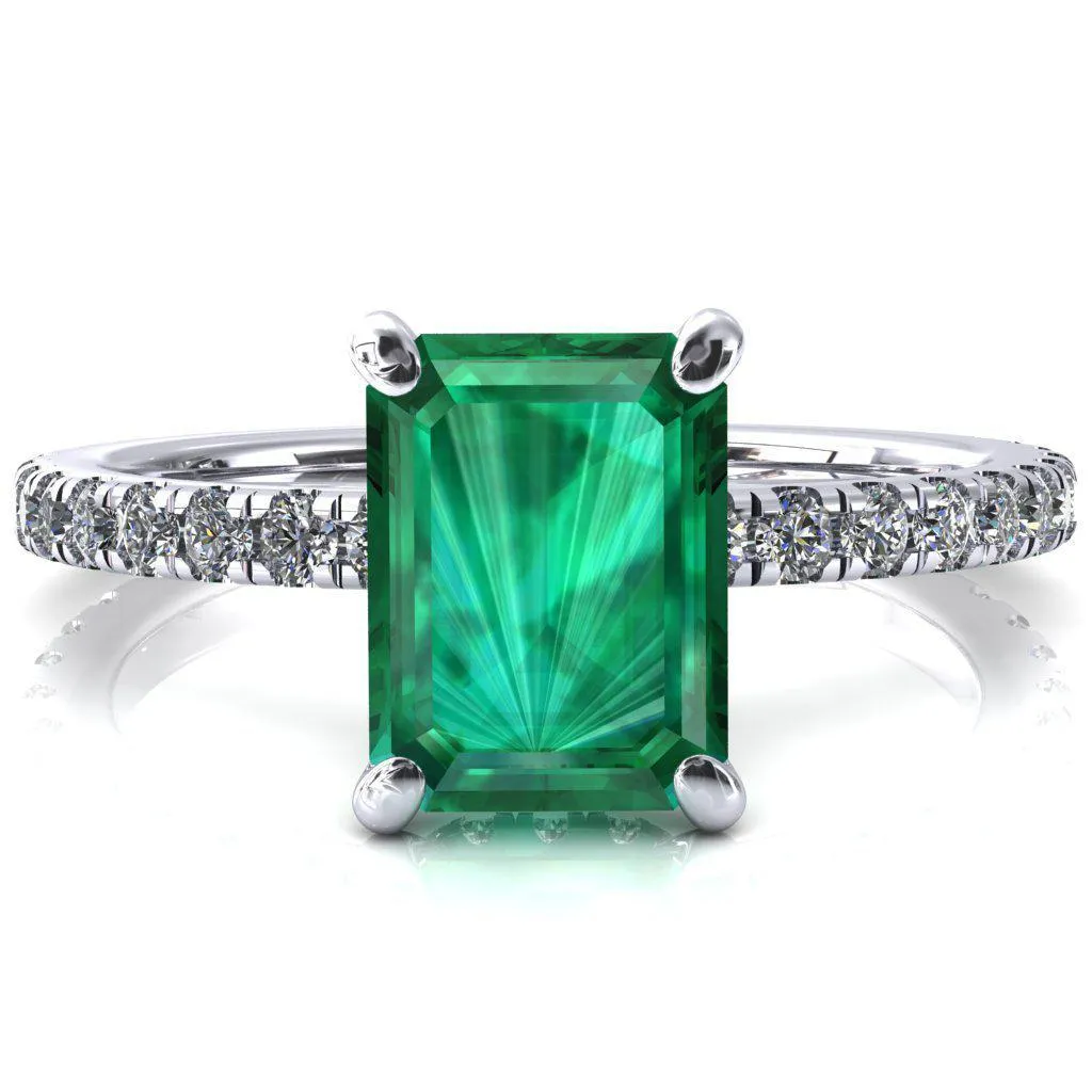 Sicili Emerald Emerald 4 Prong 3/4 Micro Pave Diamond Engagement Ring