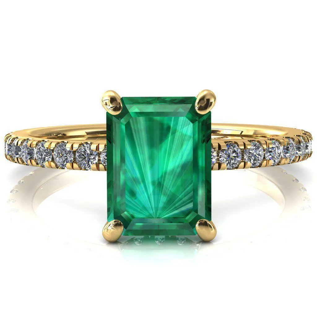 Sicili Emerald Emerald 4 Prong 3/4 Micro Pave Diamond Engagement Ring
