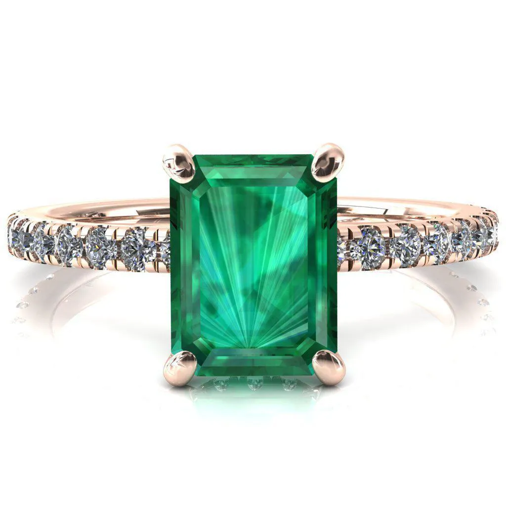 Sicili Emerald Emerald 4 Prong 3/4 Micro Pave Diamond Engagement Ring