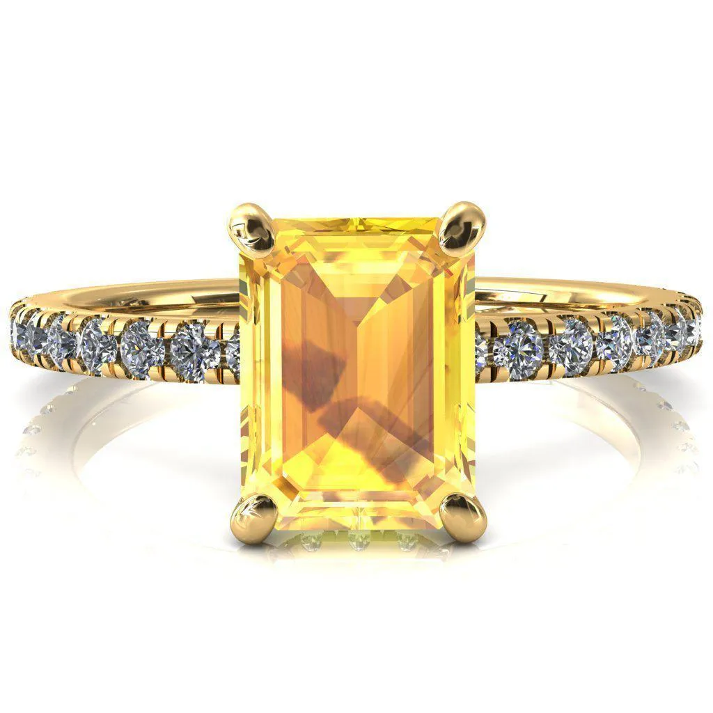 Sicili Emerald Yellow Sapphire 4 Prong 3/4 Micro Pave Diamond Engagement Ring