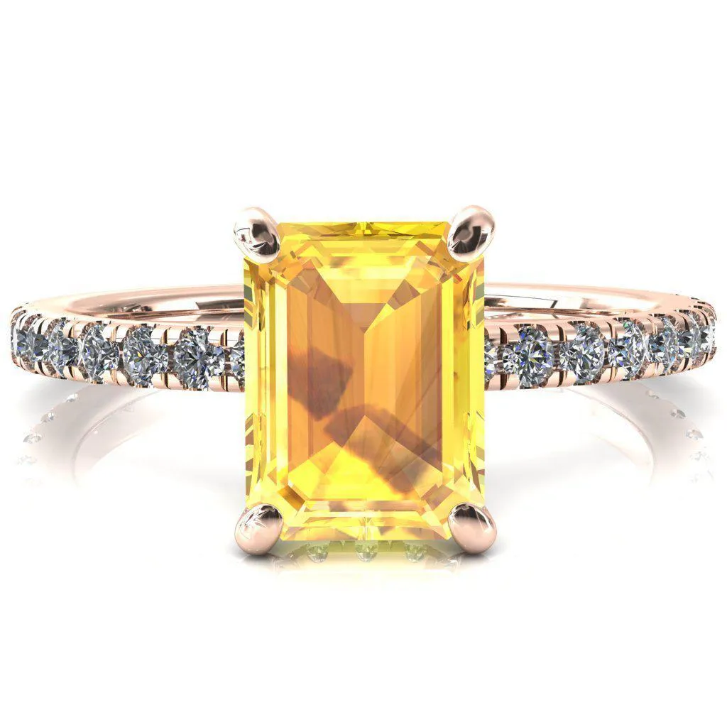 Sicili Emerald Yellow Sapphire 4 Prong 3/4 Micro Pave Diamond Engagement Ring