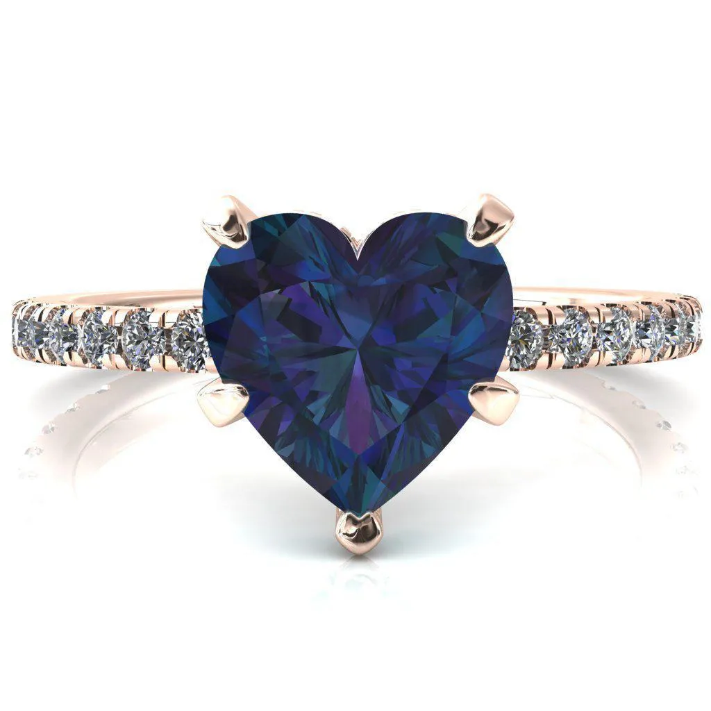 Sicili Heart Alexandrite 5 Prong 3/4 Micro Pave Diamond Engagement Ring