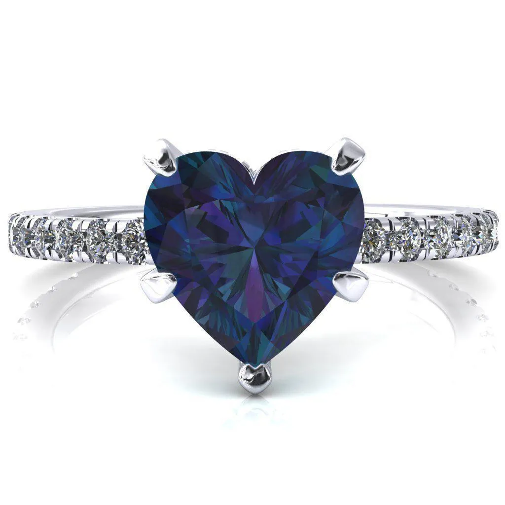 Sicili Heart Alexandrite 5 Prong 3/4 Micro Pave Diamond Engagement Ring