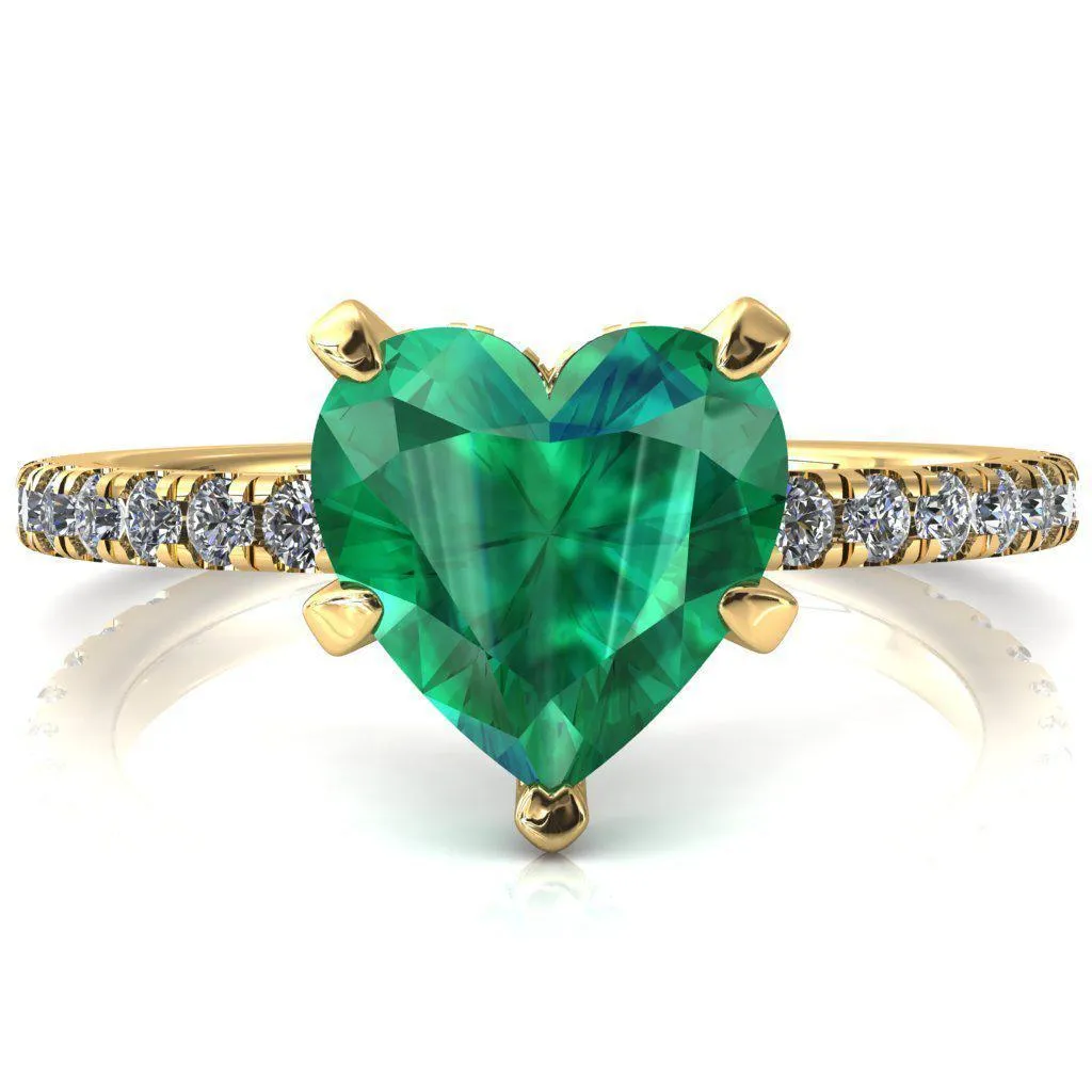 Sicili Heart Emerald 5 Prong 3/4 Micro Pave Diamond Engagement Ring