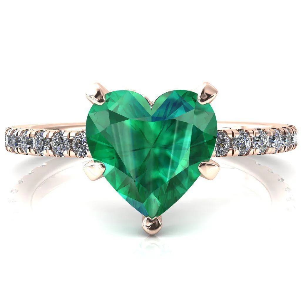 Sicili Heart Emerald 5 Prong 3/4 Micro Pave Diamond Engagement Ring