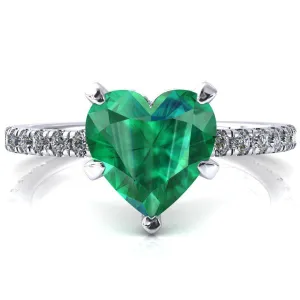Sicili Heart Emerald 5 Prong 3/4 Micro Pave Diamond Engagement Ring