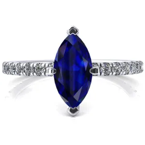 Sicili Marquise Blue Sapphire 6 Prong 3/4 Micro Pave Diamond Engagement Ring