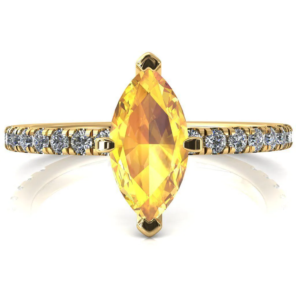 Sicili Marquise Yellow Sapphire 6 Prong 3/4 Micro Pave Diamond Engagement Ring